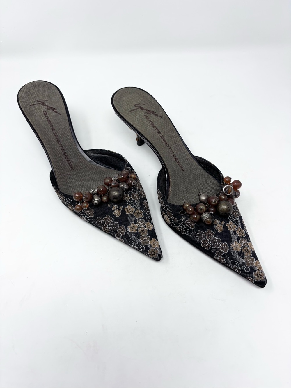 Vintage Giuseppe Zanotti Floral Jacquard Embellished Mule Heels Jeweled size 38 - Picture 8 of 8